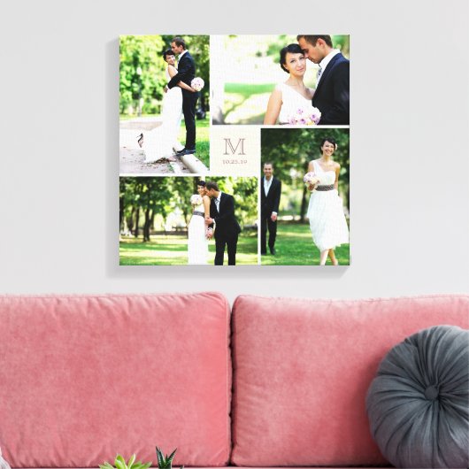 Rosa quadratische Gittermonogramm Hochzeit 4 FotoC Leinwanddruck (Insitu (Wohnzimmer))