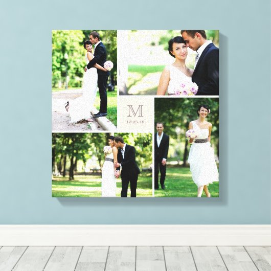 Rosa quadratische Gittermonogramm Hochzeit 4 FotoC Leinwanddruck (Insitu (Holzboden))