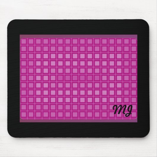 Rosa Quadratmuster mit Initialen Mousepad (Vorne)