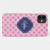 rosa Quadratzenkettenmuster Blaues Monogramm Case-Mate iPhone Hülle (Rückseite (Horizontal))