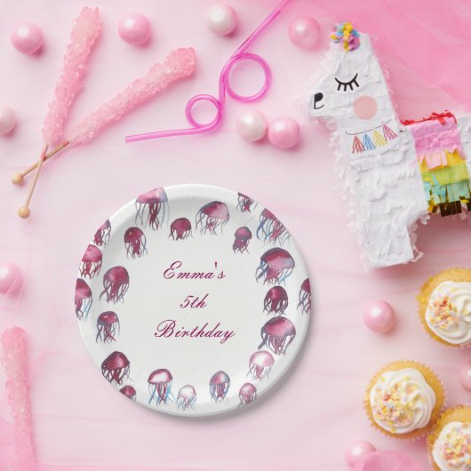 Rosa Quallen-Pappteller Pappteller (Party)