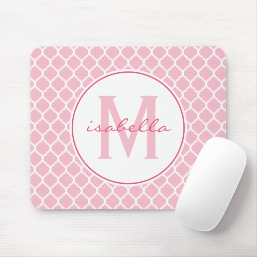 Rosa Quatrefoil Monogramm Mousepad (Mit Mouse)