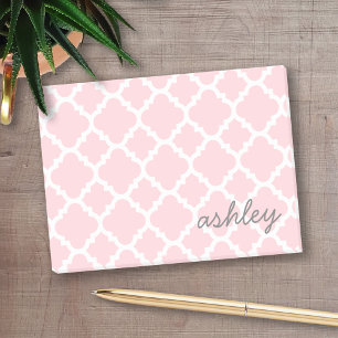 Rosa Quatrefoil Muster mit personalisiertem Namen Post-it Klebezettel