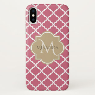 Rosa Quatrefolie mit Girl-Monogramm und Name iPhone X Hülle