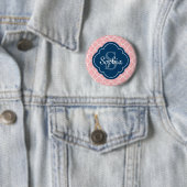 rosa Quatrefolienmuster Navy Monogram Button (Beispiel)