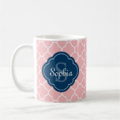 rosa Quatrefolienmuster Navy Monogram Kaffeetasse (Links)