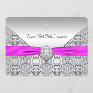 Rosa Quermädchen-Rosa-erste Kommunion Einladung