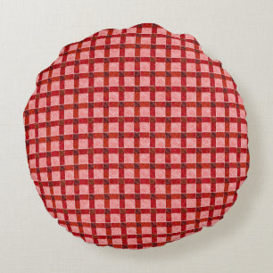 Rosa Quertartan kariert mit leichtem, rauem Relief Rundes Kissen