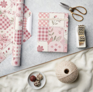 Rosa Quilt Gingham Cottagecore Floral Geschenkpapier