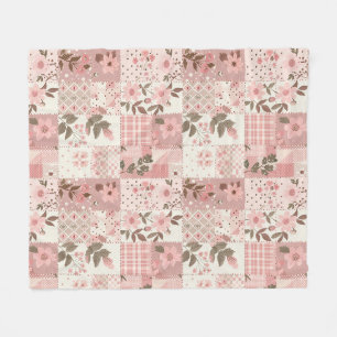 Rosa Quilt-Patchwork-Gingham-Cottagecore-Blumenmus Fleecedecke