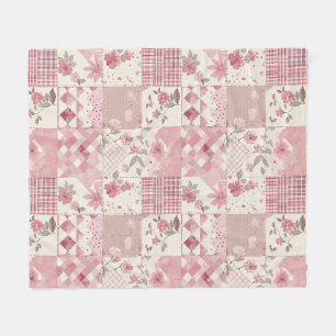 Rosa Quilt-Patchwork-Gingham-Cottagecore-Blumenmus Fleecedecke