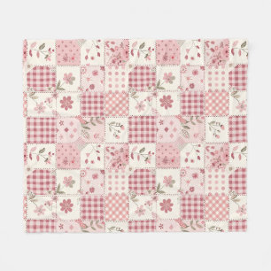 Rosa Quilt-Patchwork-Gingham-Cottagecore-Blumenmus Fleecedecke