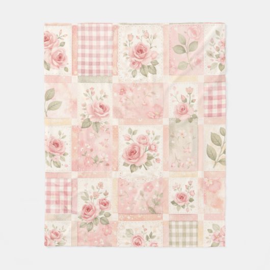 Rosa Quilt-Patchwork-Pastell-Blumen-Vintage Fleecedecke (Vorderseite)