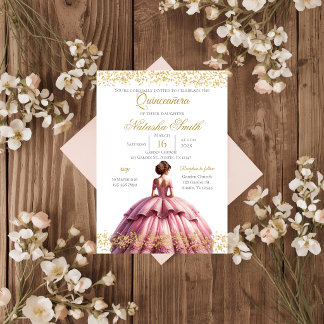 Rosa Quinceanera-Einladung Einladung