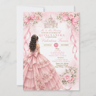 Rosa Quinceañera-Einladung mit Schleife Einladung