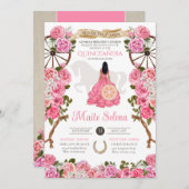 Rosa Quinceanera Elegante Rose Western Charra Einladung (Vorne/Hinten)