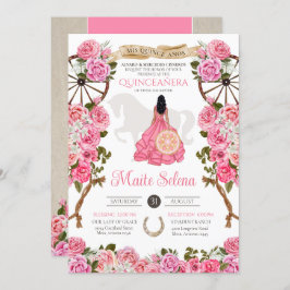 Rosa Quinceanera Elegante Rose Western Charra Einladung