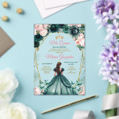 Rosa Quinceañera Emerald Green Gold Crown Floral Acryleinladungen (In Situ (Hochzeit))