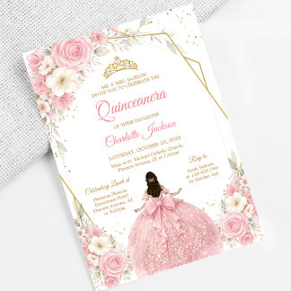 Rosa Quinceanera-Geburtstagseinladung mit Röteffek Einladung