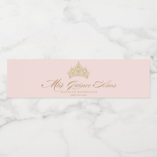 Rosa Quinceanera Gold Wasserflaschenetikett (Einzelnes Label)