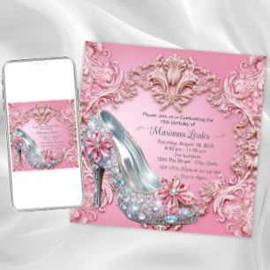 Rosa Quinceañera-Hochhackerschuh Einladung
