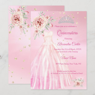 Rosa Quinceanera-Krone Blumen Geburtstagsfeier Einladung