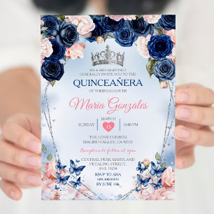 Rosa Quinceañera Kronenschmetterling 15 Anos Einladung