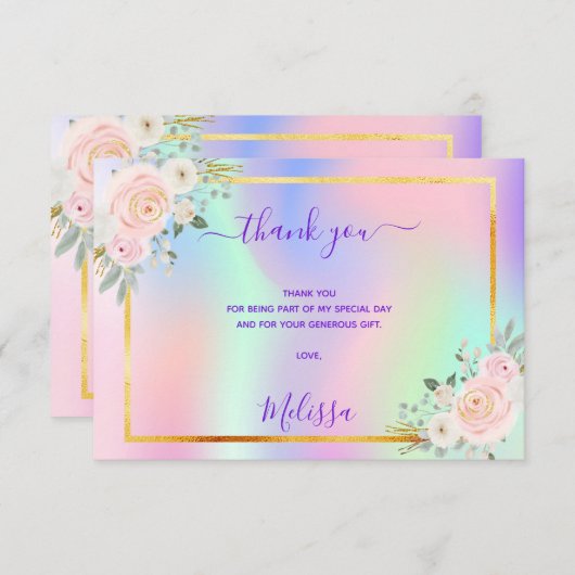 Rosa Quinceanera lila Foto Regenbogenblüte Dankeskarte (Vorne/Hinten)