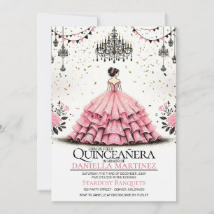 Rosa Quinceañera Mädchen Einladung