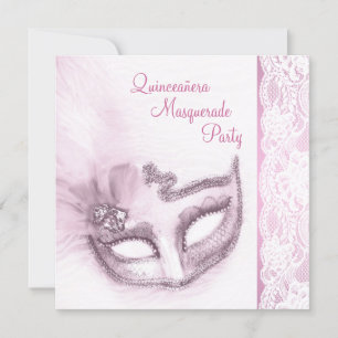 Rosa Quinceanera-Maskenball-Party Einladung