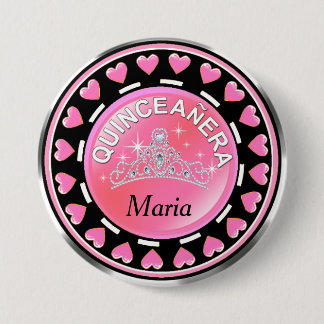 Rosa Quinceanera Prinzessin Tiara Love Hearts | Button