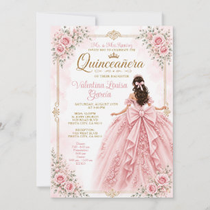 Rosa Quinceañera-Prinzessinnen-Krone Party Einladung