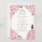Rosa Quinceanera Rose Blumenstrauß Rosa Elegantes Einladung (Vorderseite)