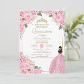 Rosa Quinceanera Rose Blumenstrauß Rosa Elegantes Einladung (Stehend Vorderseite)
