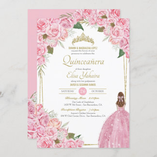 Rosa Quinceanera Rose Blumenstrauß Rosa Elegantes  Einladung