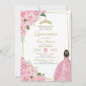 Rosa Quinceanera Rose Blumenstrauß und Rosa Elegan Einladung (Vorderseite)