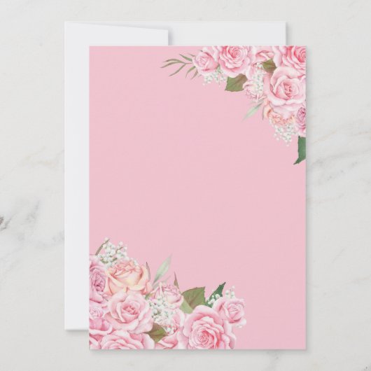 Rosa Quinceanera Rose Blumenstrauß und Rosa Elegan Einladung (Rückseite)