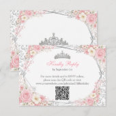 Rosa Quinceañera Silber-Schmetterling  RSVP Karte (Vorne/Hinten)