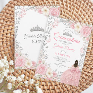 Rosa Quinceañera Silber Schmetterlinge Einladung