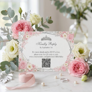 Rosa Quinceañera Silberner Schmetterling RSVP Karte