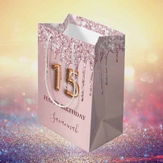 Rosa Quinceanera-Tropfen Mittlere Geschenktüte