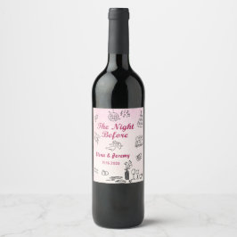Rosa Quirky Hand Drawn Wedding Wine Label Weinetikett