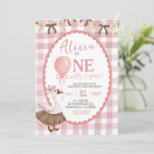 Rosa Quirky Hand gezogen eine Alberne Gans Einladung (Stehend Vorderseite)