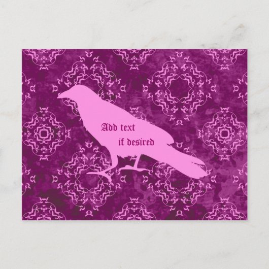 Rosa Rabe auf rosa und lila geometrischer Damast Postkarte (Vorderseite)