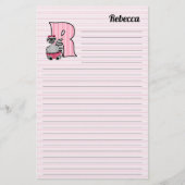 Rosa Raccoon Mongram Letter R mit Name Linken Briefpapier (Vorderseite)