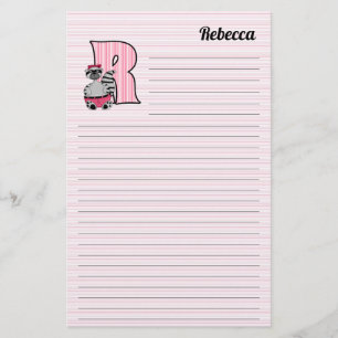 Rosa Raccoon Mongram Letter R mit Name Linken Briefpapier