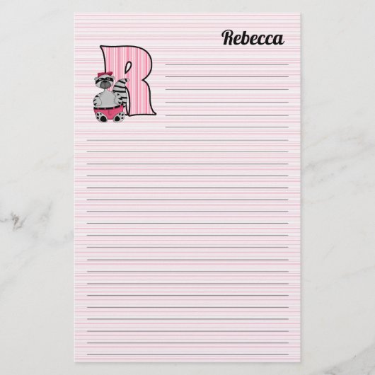 Rosa Raccoon Mongram Letter R mit Name Linken Briefpapier (Vorderseite)
