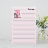 Rosa Raccoon Mongram Letter R mit Name Linken Briefpapier (Stehend Vorderseite)