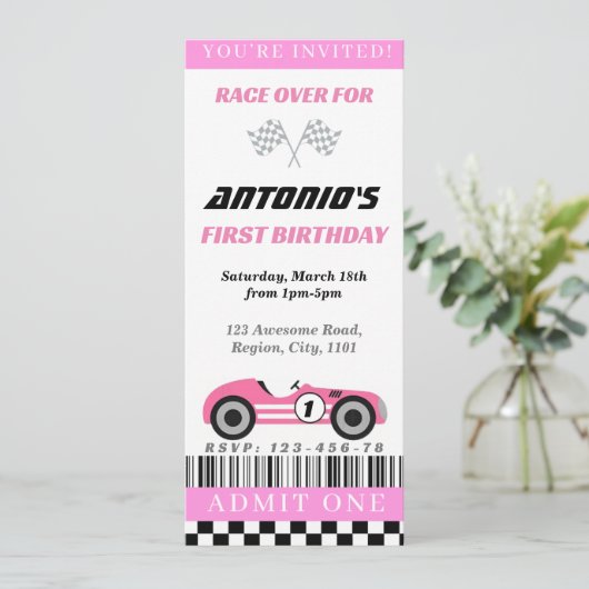 Rosa Race Einladung (Stehend Vorderseite)