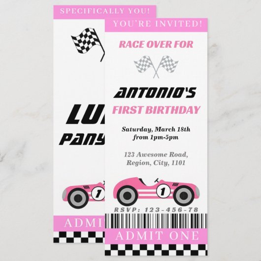 Rosa Race Einladung (Vorne/Hinten)